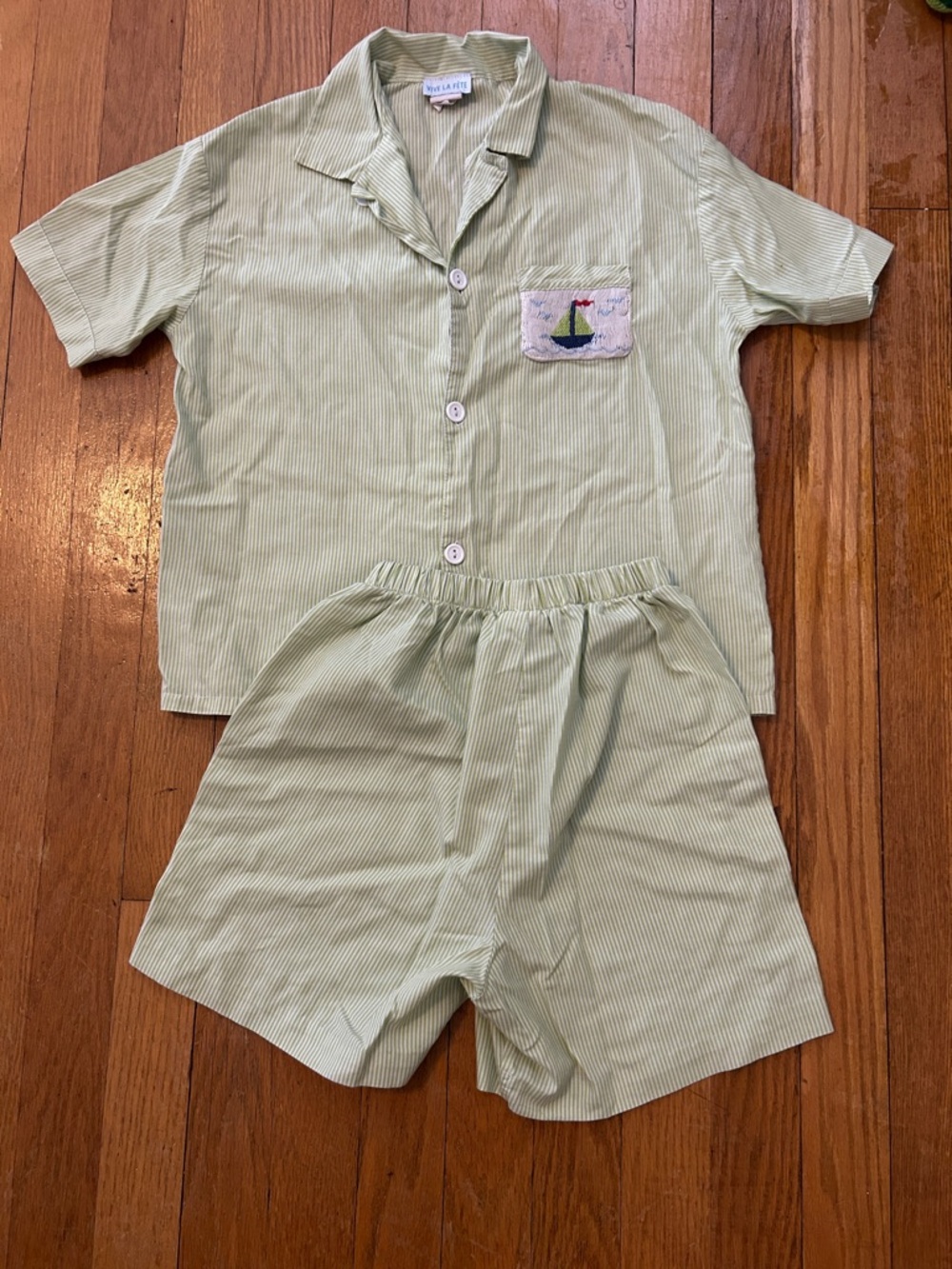 Kids Green Sailboat Short Pajama Set